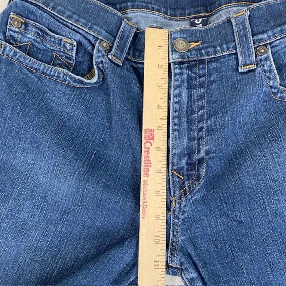 True Religion Jeans Straight Leg Dark Wash Denim Horseshoe Pockets Size 38‎